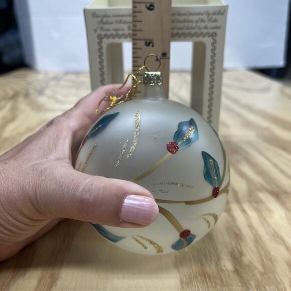 Bellagio Italian Mouth Blown Glass Christmas Holly Ornament Italy With Box - Picture 7 of 8